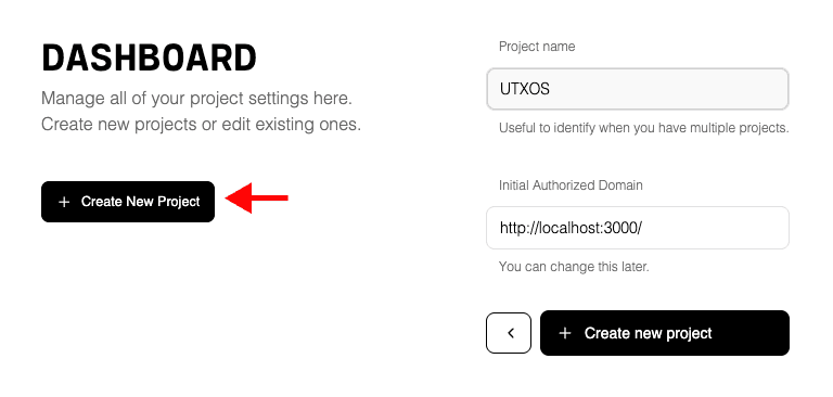 Create new project button