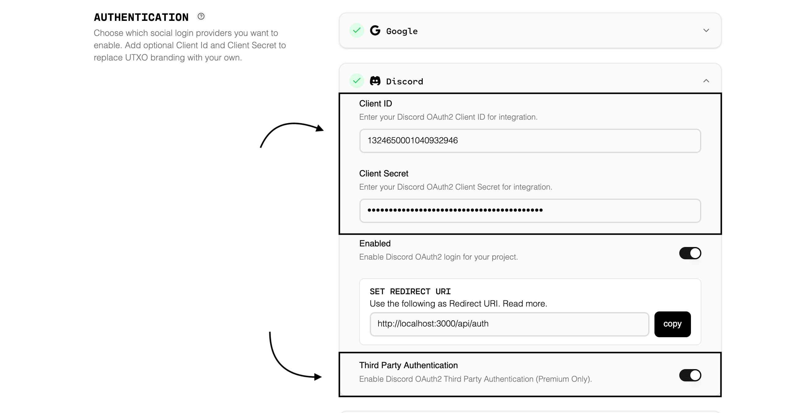 Dashboard Third Party Discord Auth Example