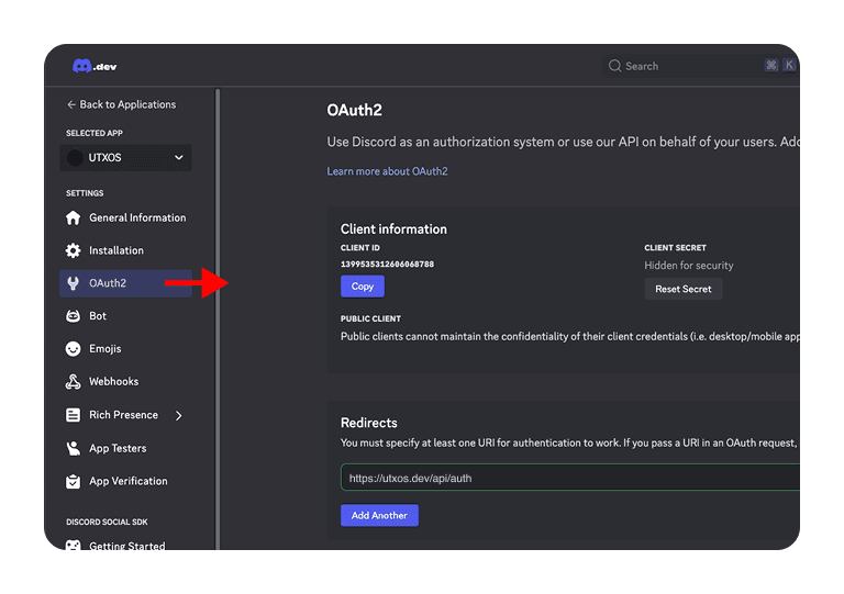 Discord OAuth2 configuration