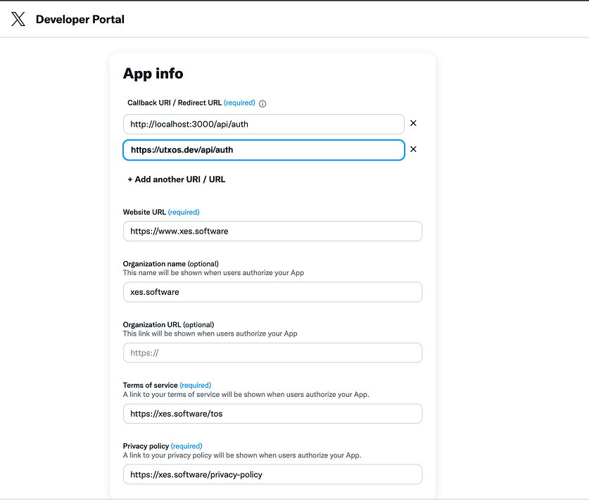 X app info configuration
