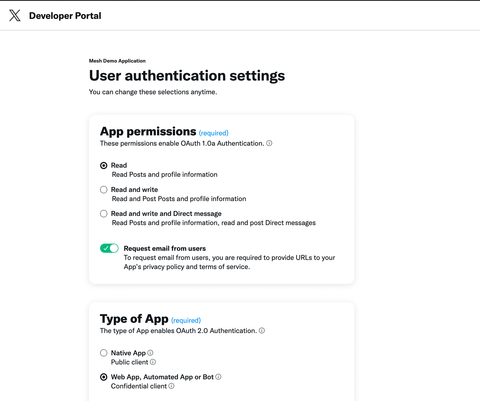 X authentication configuration